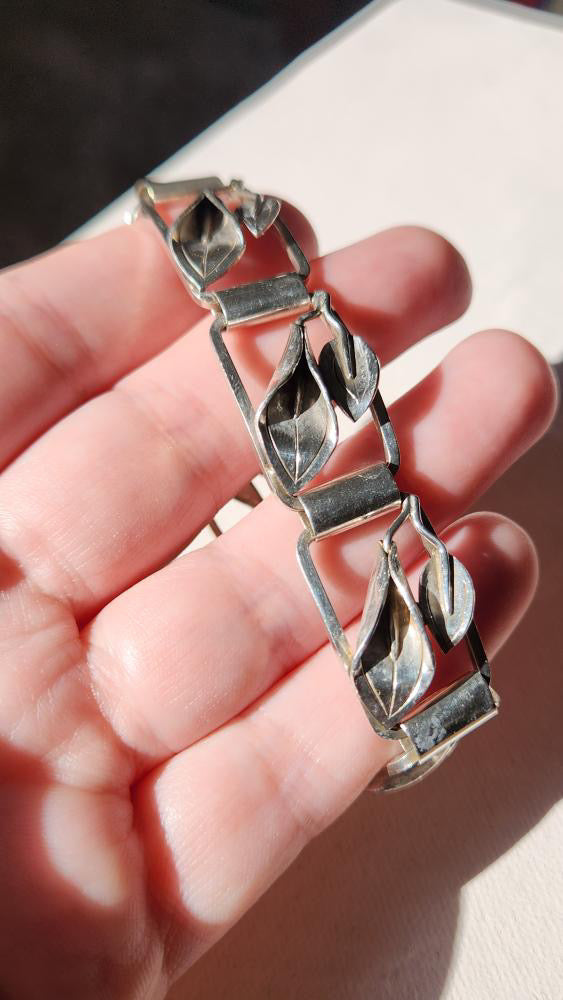 Vintage Sterling calla lily chunky bracelet