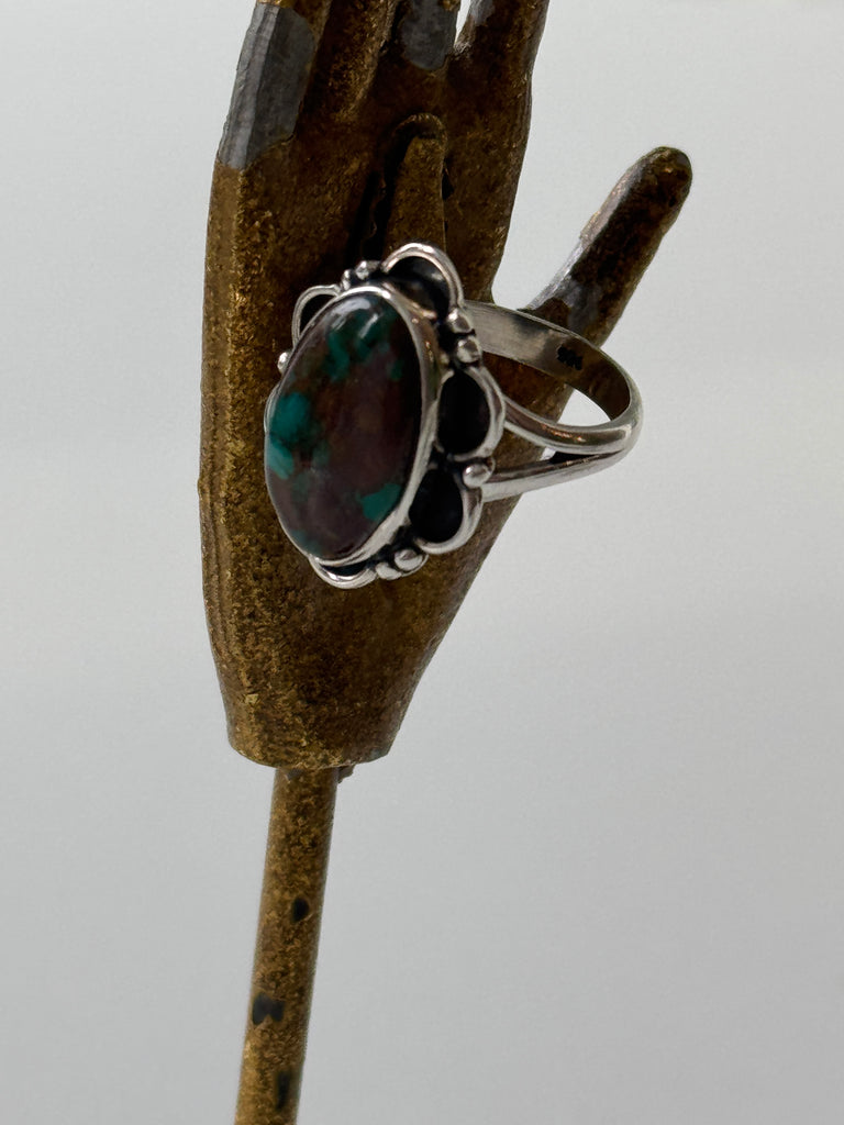 Green turquoise and sterling silver ring