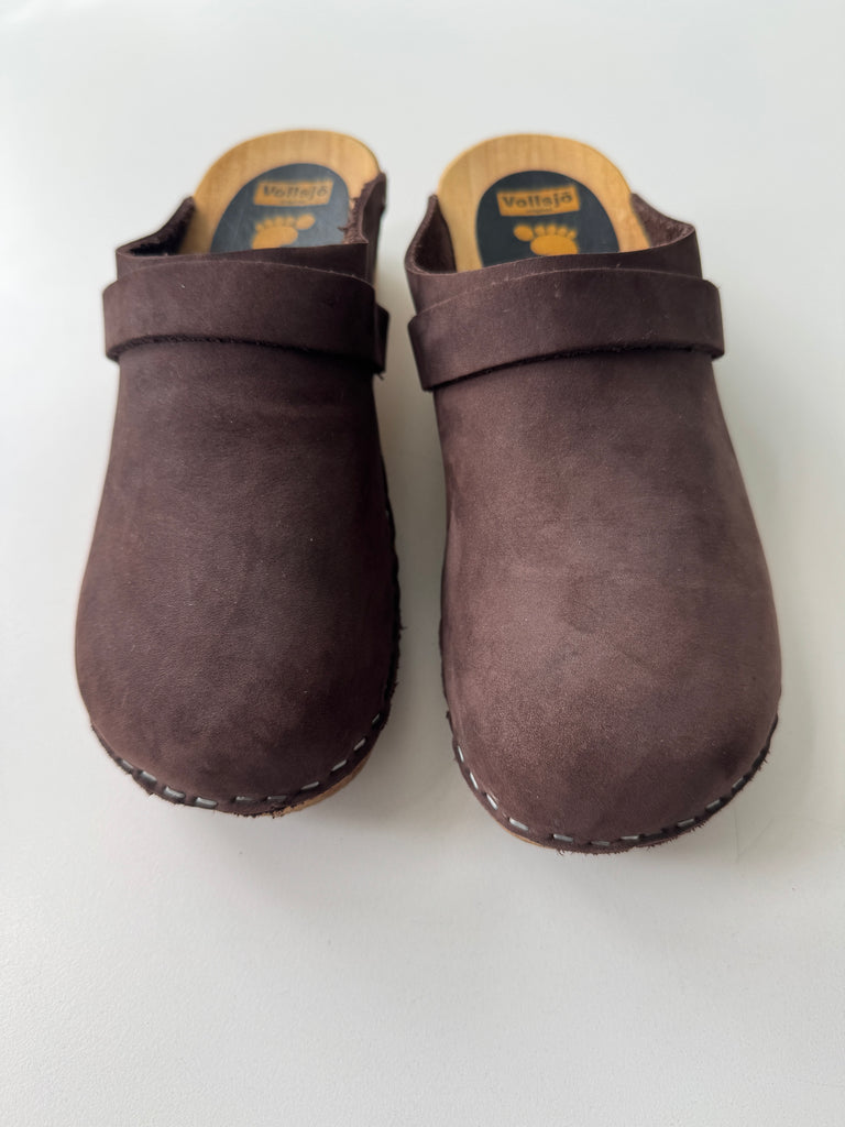 Swedish brown suede clogs size 8.5