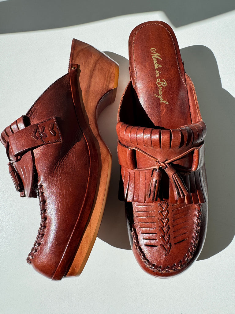 Made in Brazil leather/wood clogs size 10