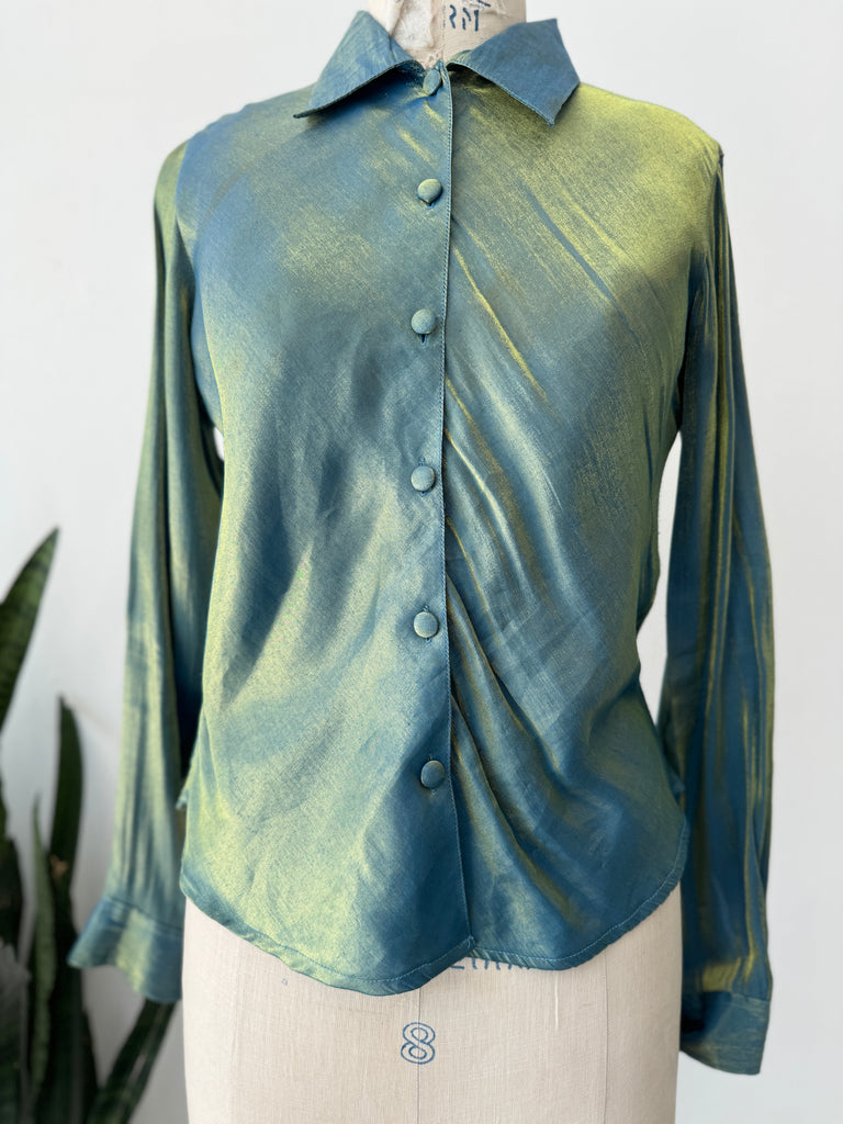 Vintage metallic button up top