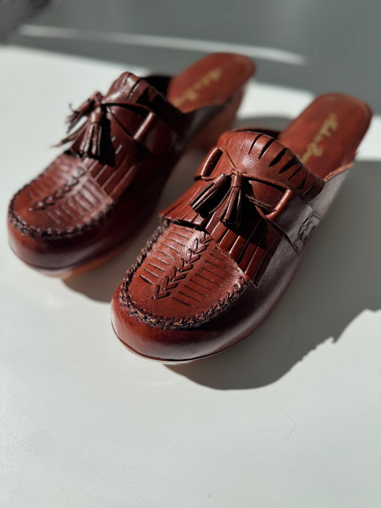 Made in Brazil leather/wood clogs size 10
