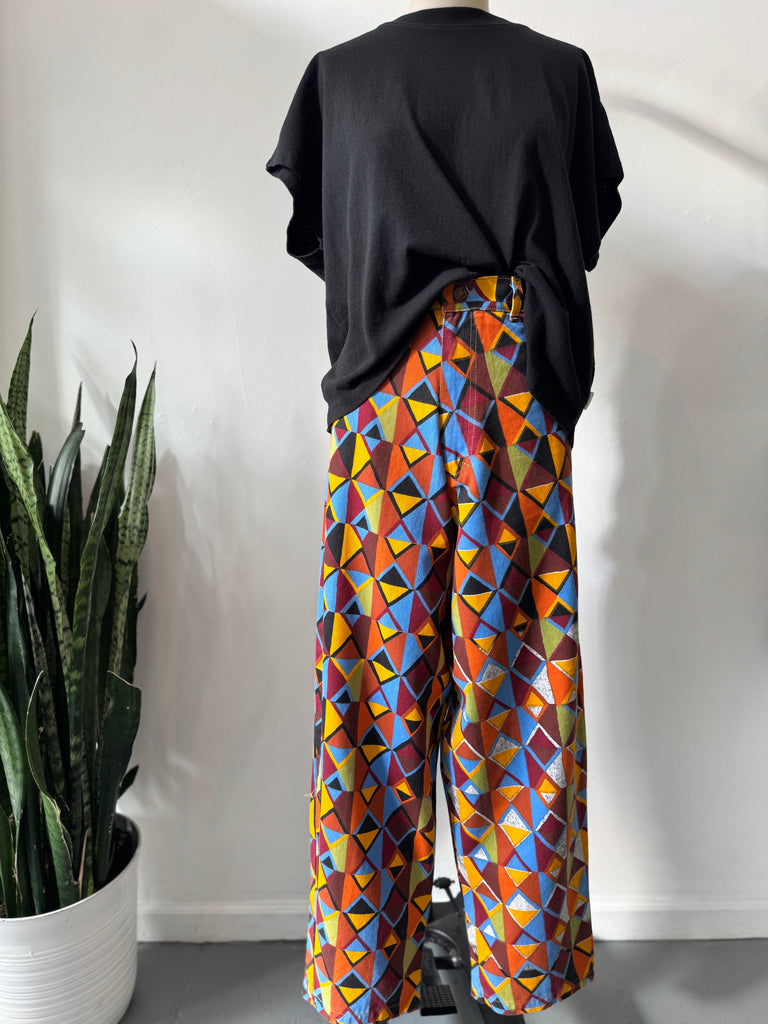 High waist vibrant color + print pants waist “34”