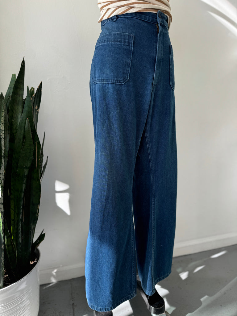 1970’s denim bell bottom utility pants