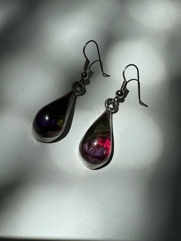 Sterling silver + resin flower and pine drop earrings