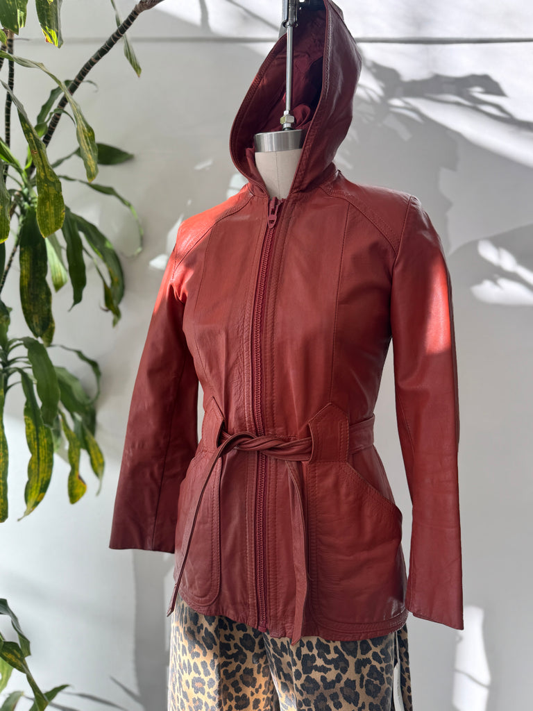 1970’s leather jacket with hood