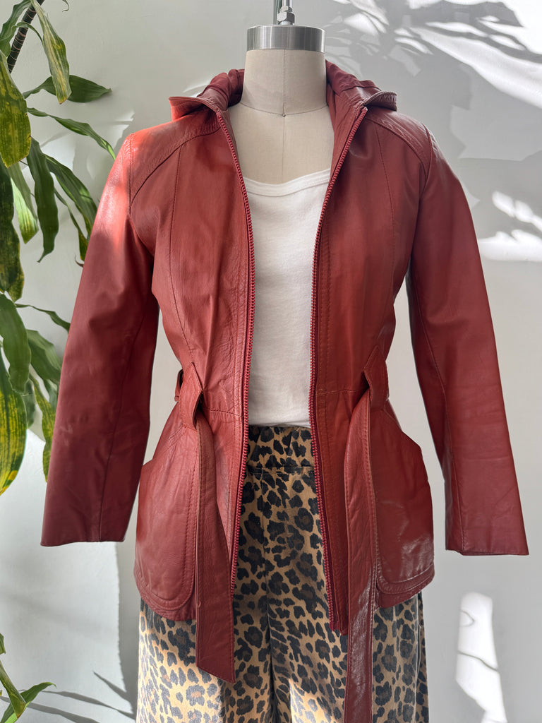 1970’s leather jacket with hood