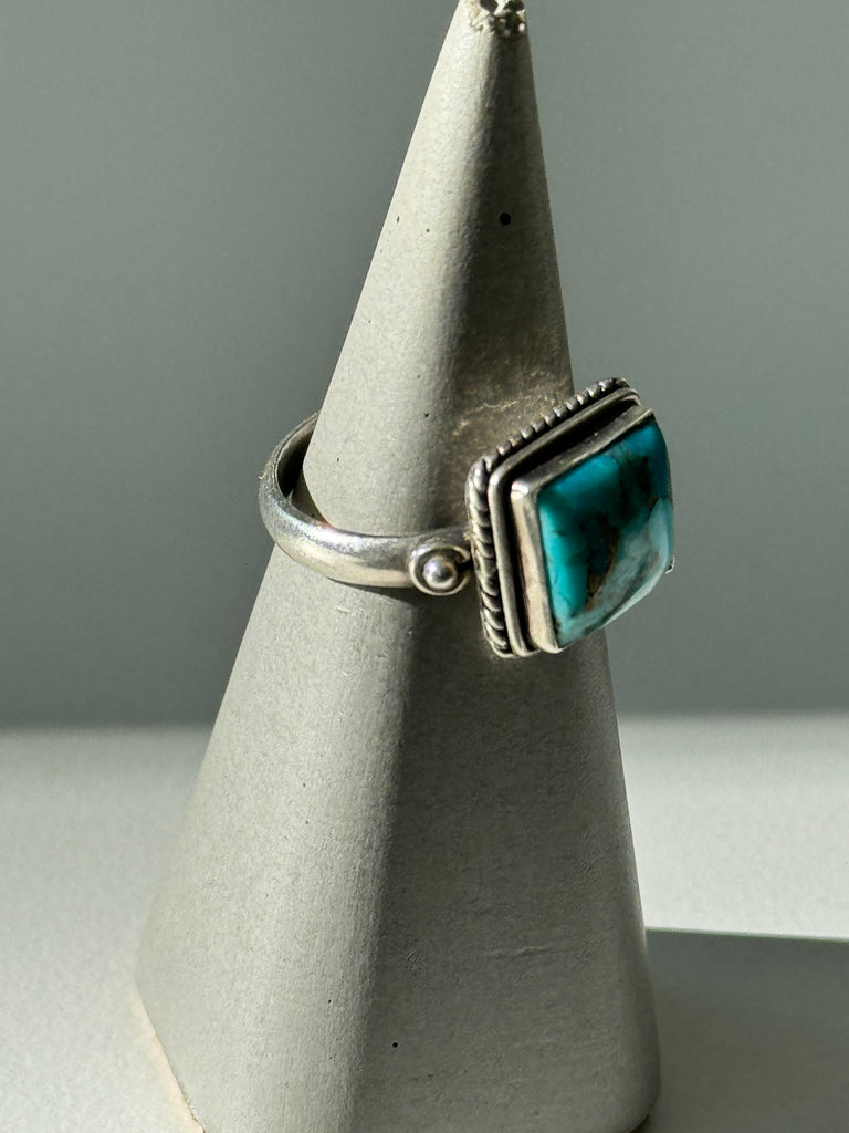 Square turquoise and sterling silver ring size 7.5