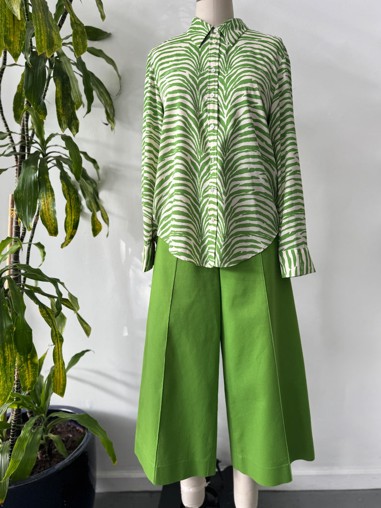 Green zebra print button up top