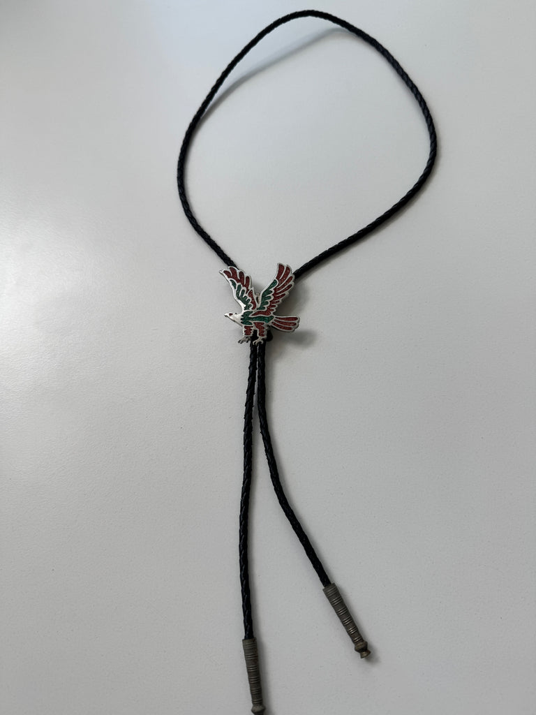 Metal Eagle and leather bolo tie