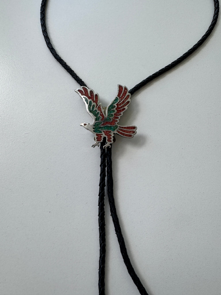 Metal Eagle and leather bolo tie