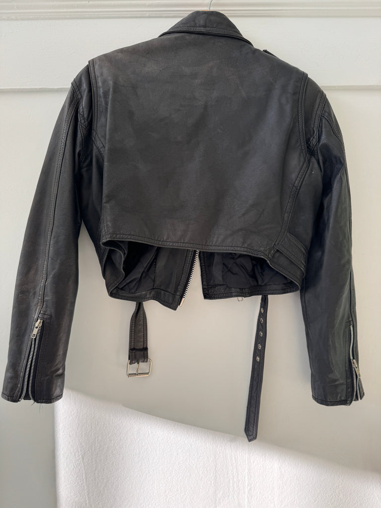 Vintage leather cropped moto jacket