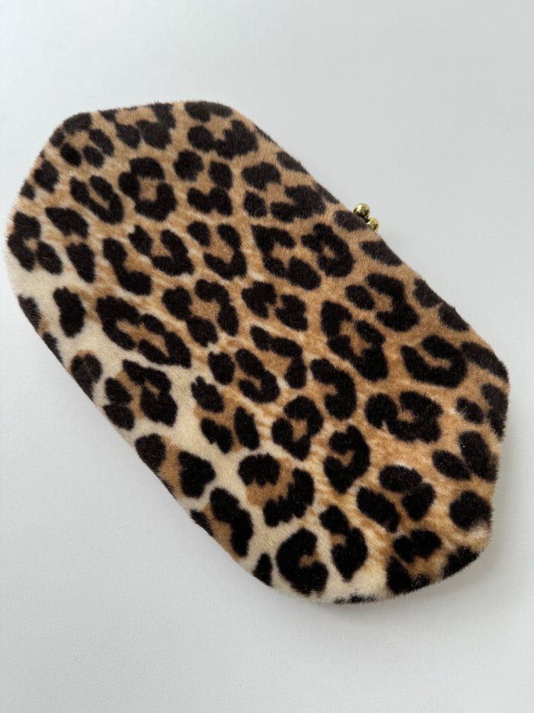 Vintage leopard print faux fur clutch