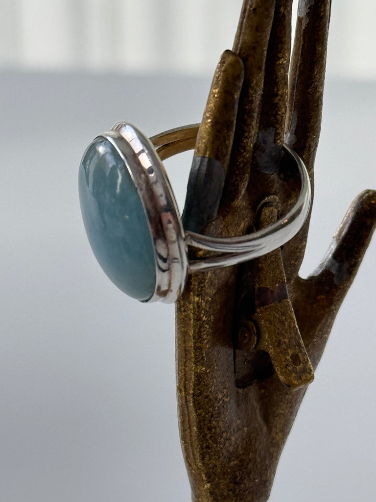 Aqua marine + sterling round ring