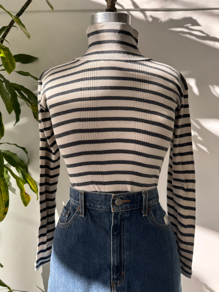 Striped 100% cotton turtleneck top
