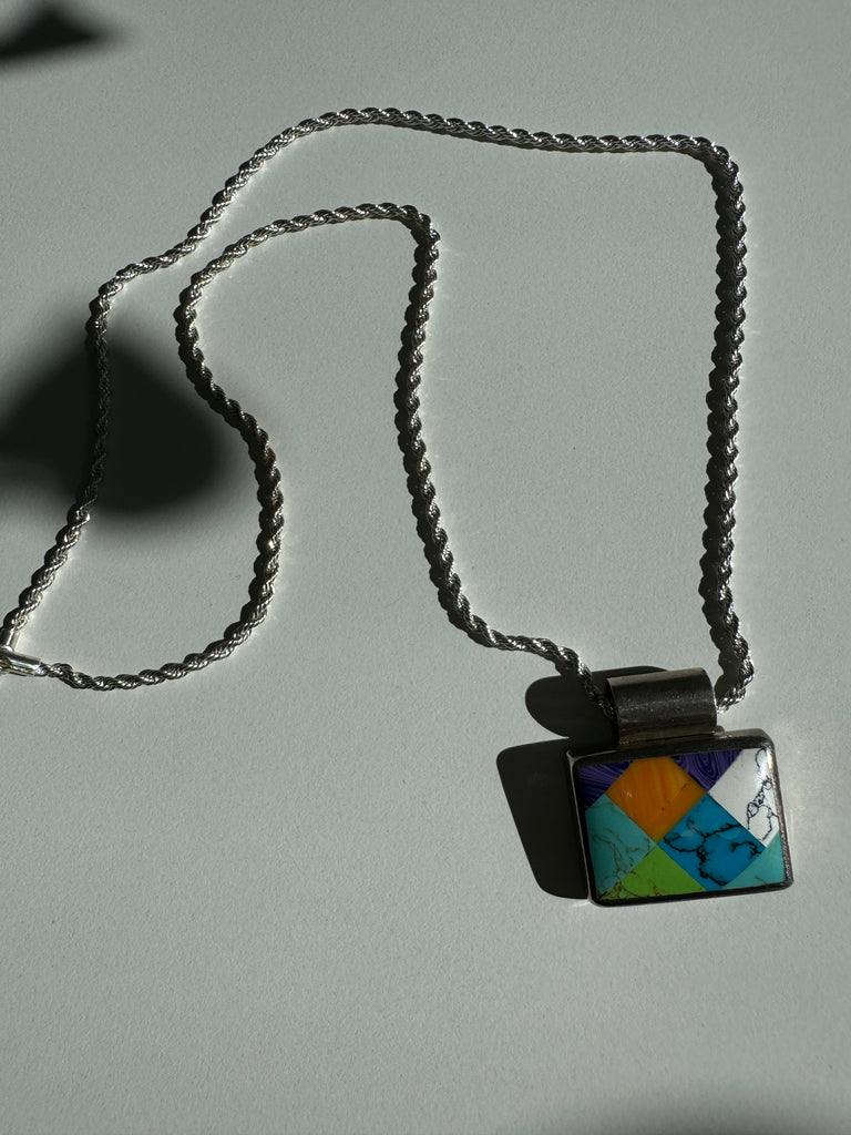 Vintage inlay stone + sterling silver necklace