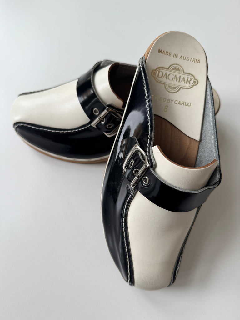 Vintage leather + patent leather clogs size 6