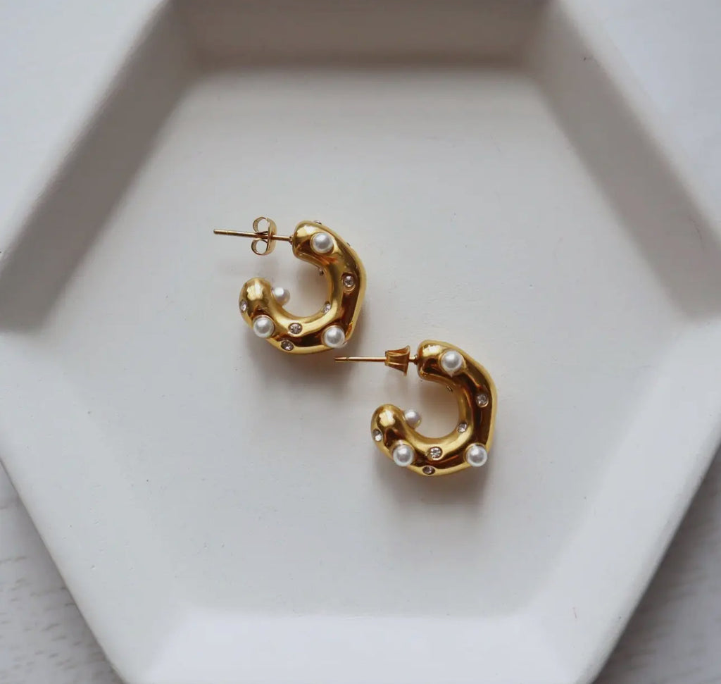 Pearls + Cz’s liquid gold hoops