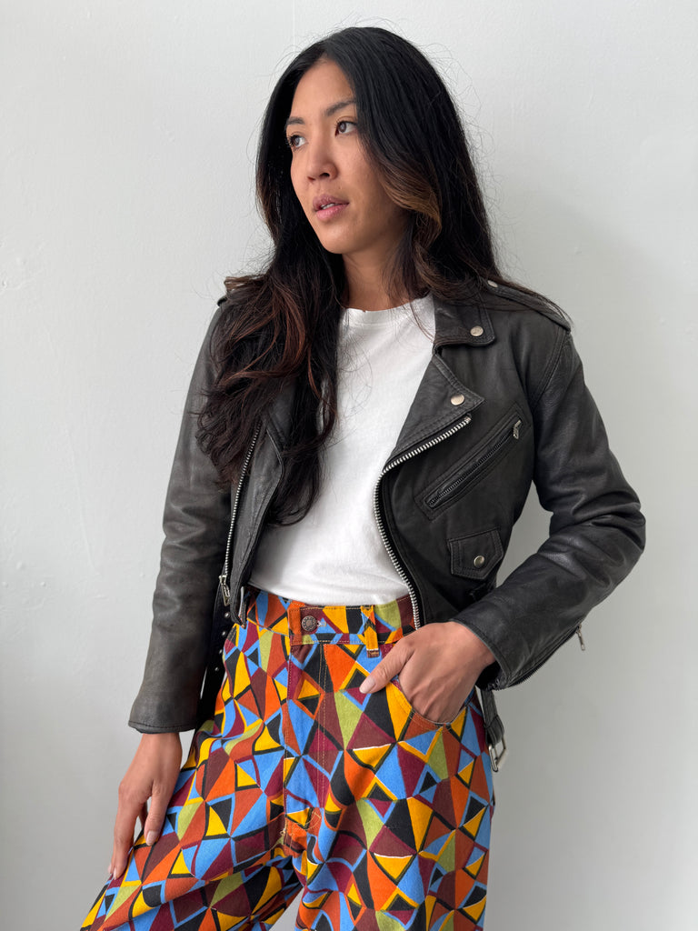 Vintage leather cropped moto jacket