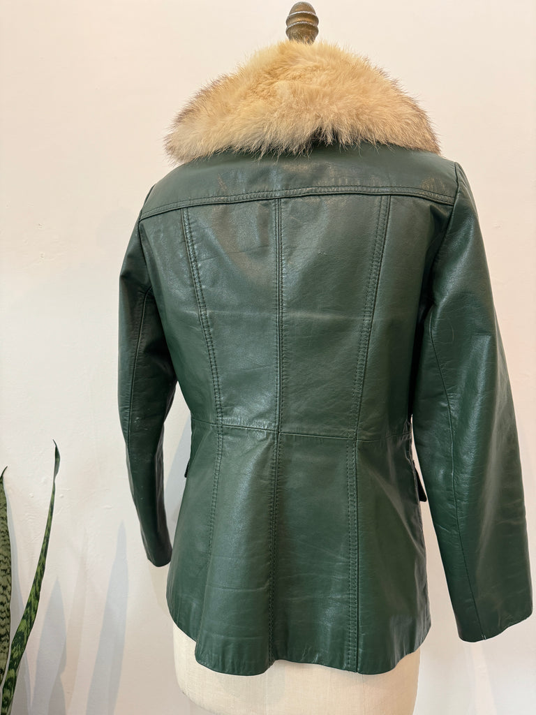 Vintage leather jacket with fur collar