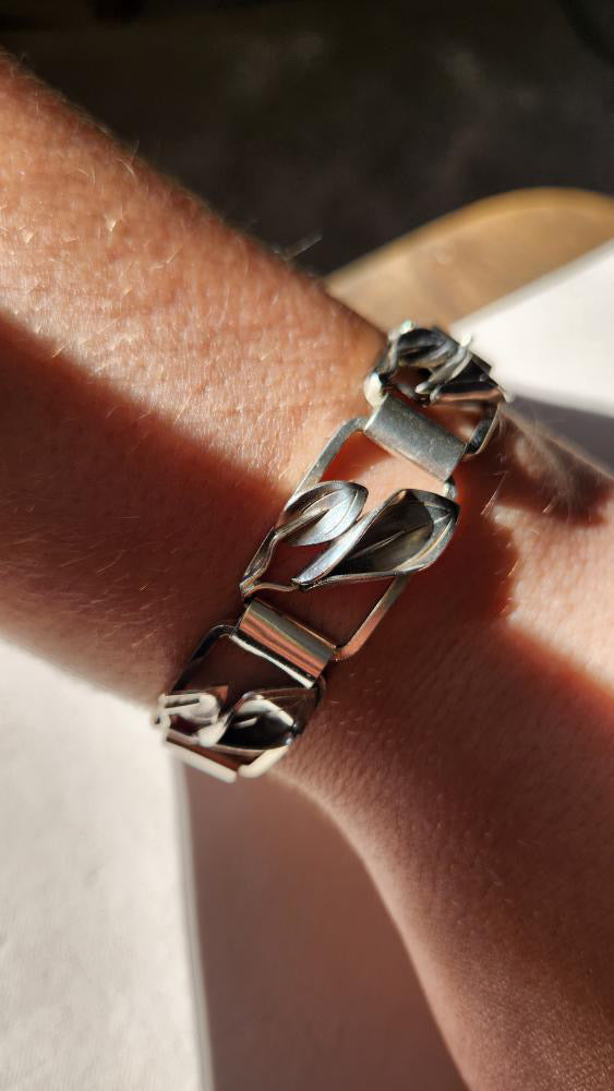 Vintage Sterling calla lily chunky bracelet