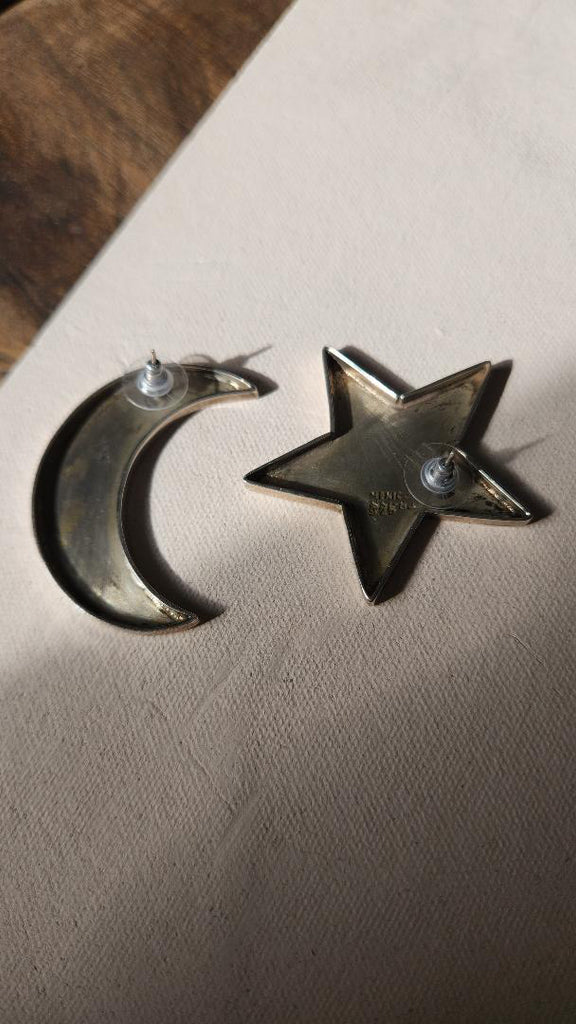 Vintage sterling celestial statement earrings