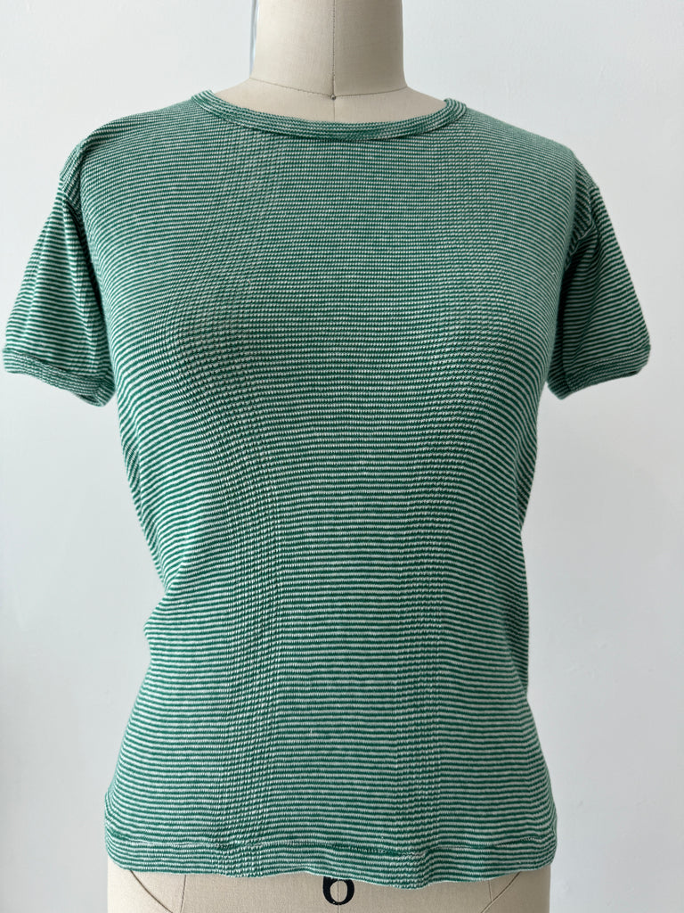 100% cotton micro green and cream striped top