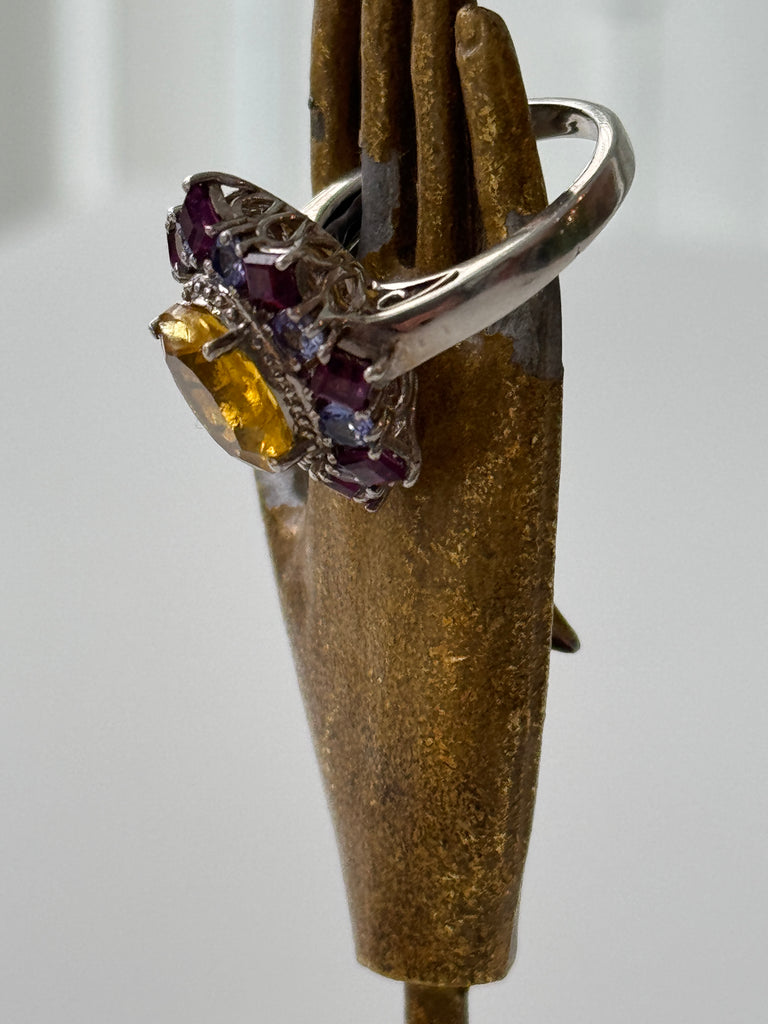 Yellow sapphire |tanzonite|pink tourmaline ring