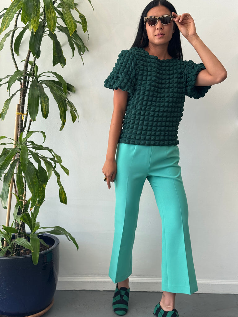 Textured puff emerald top