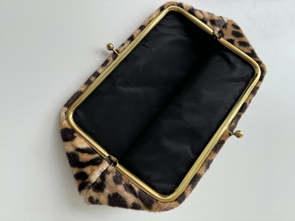 Vintage leopard print faux fur clutch