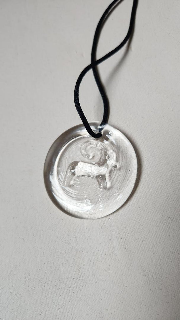 Vintage glass Aries ram pendant necklace