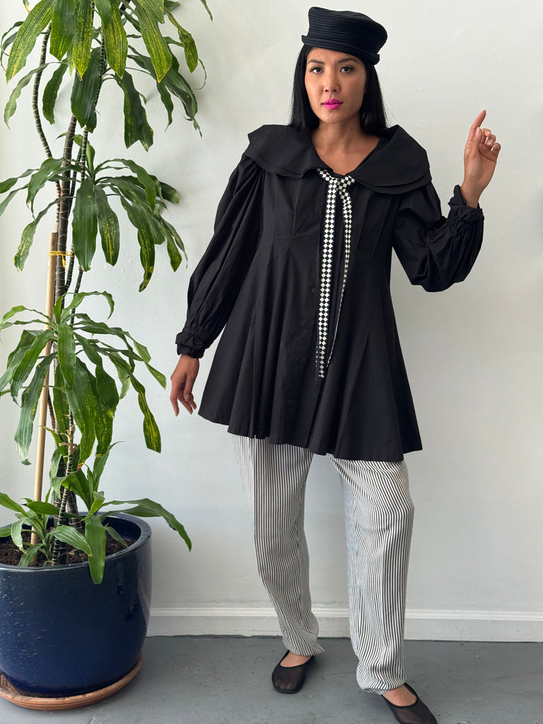 Oversized tunic top with drama and collar