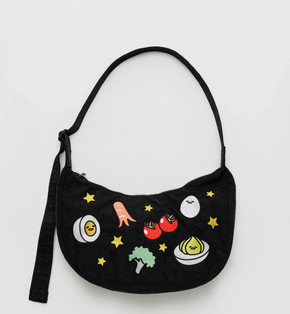 Medium Nylon Crescent Bag | embroidered gudetama