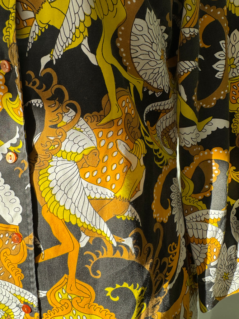 1970’s amazing print button up top