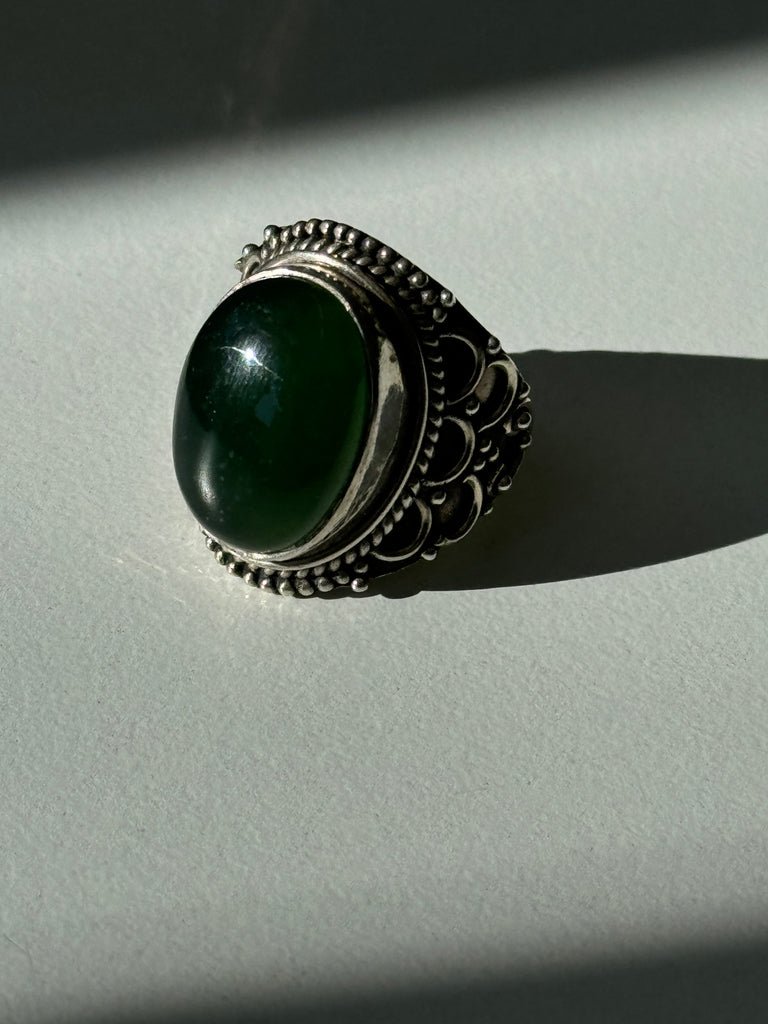 Green onyx Stone and sterling silver ring size 7