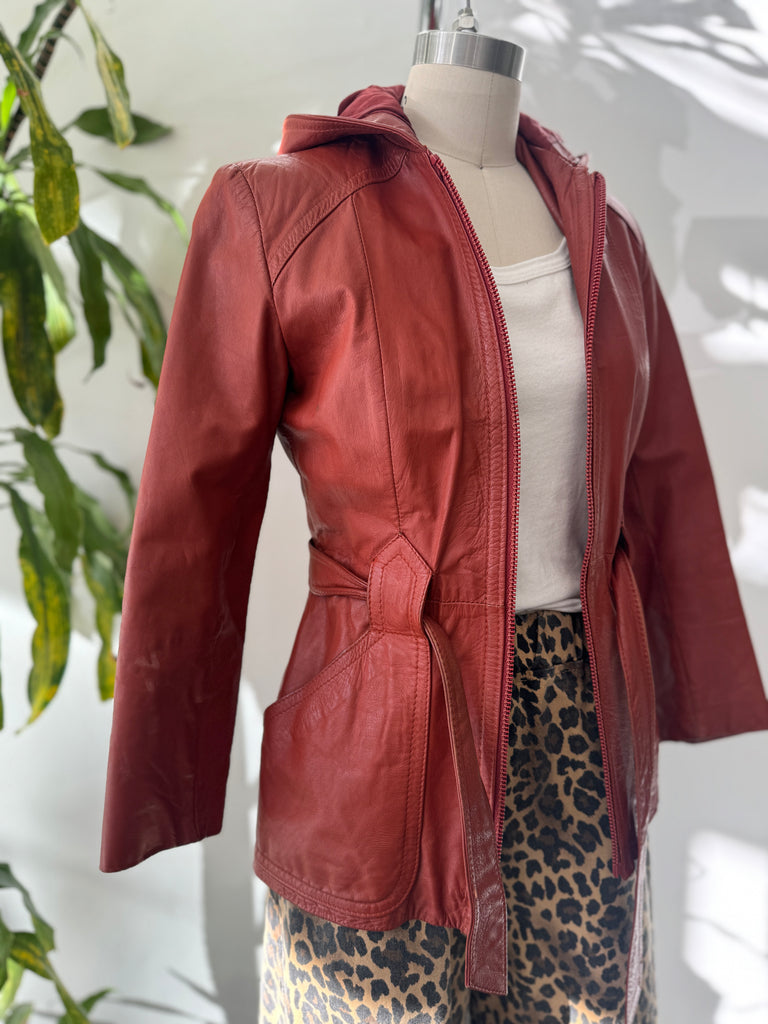1970’s leather jacket with hood