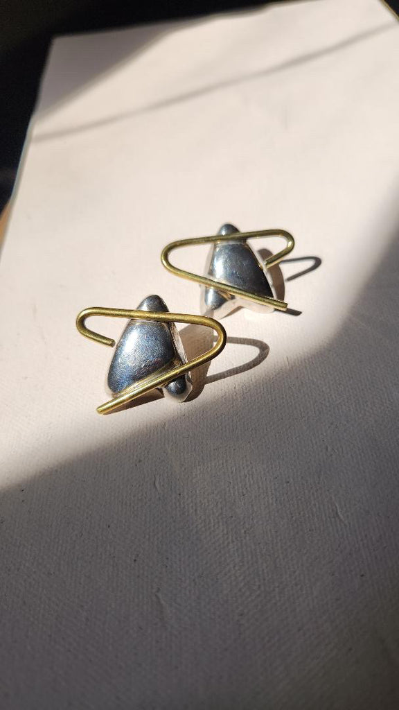 Vintage Sterling silver and brass abstract earrings