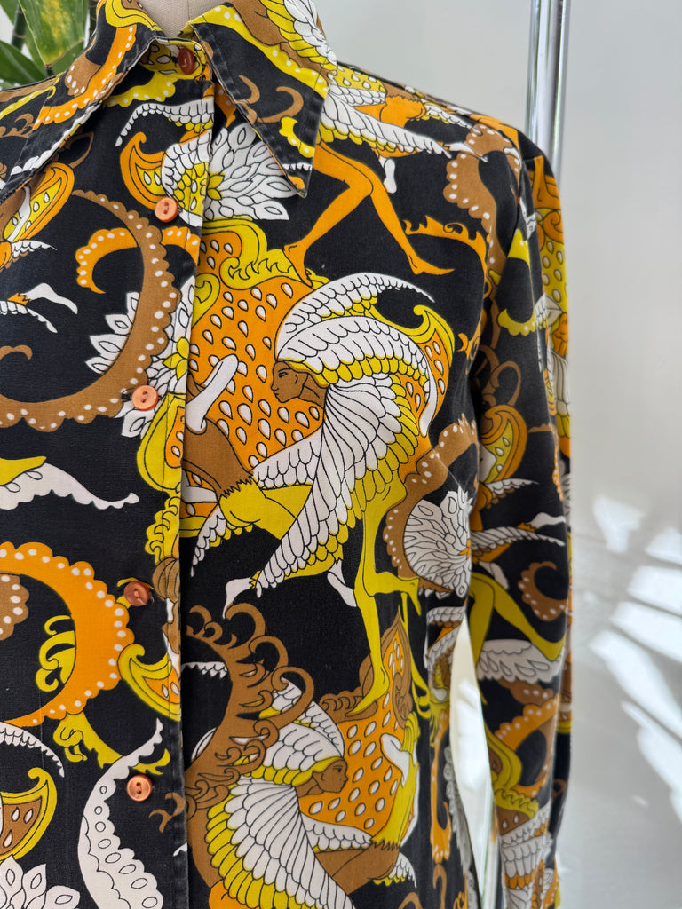 1970’s amazing print button up top