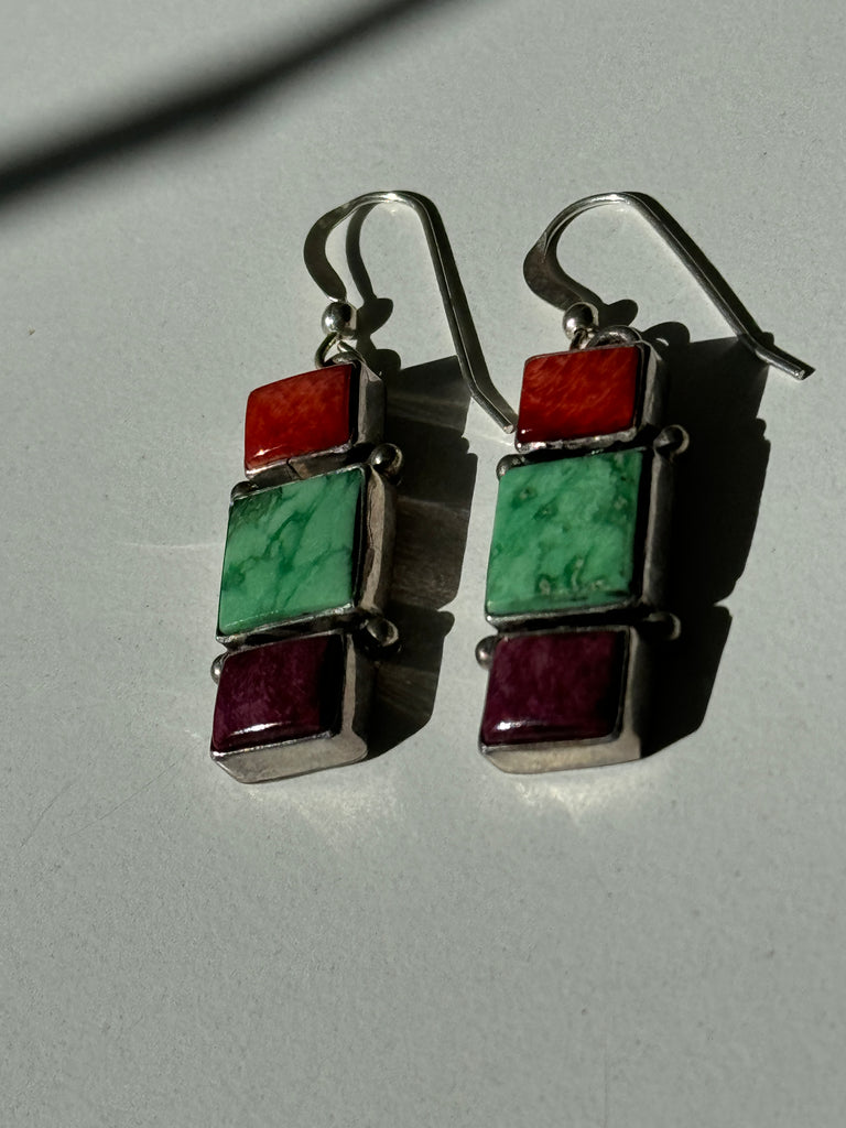 Stamped Navajo stone and sterling earrings