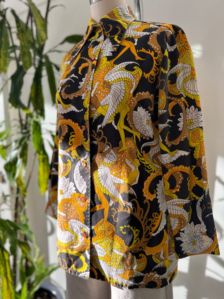 1970’s amazing print button up top