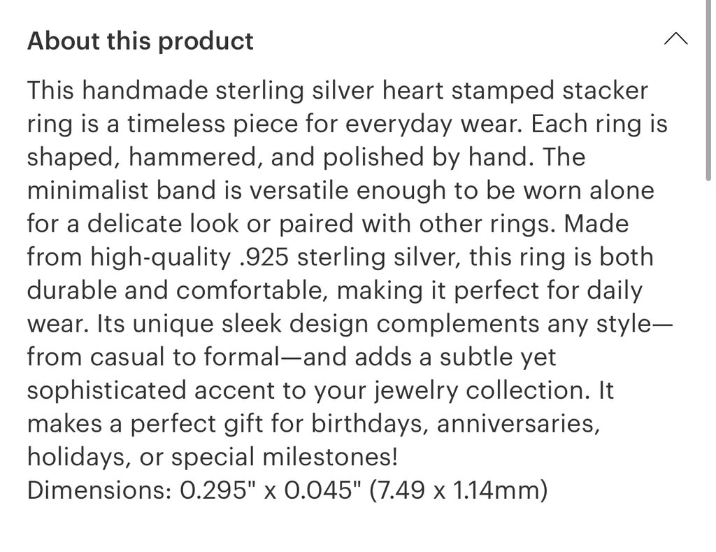 Thick heart stacker ring size 6