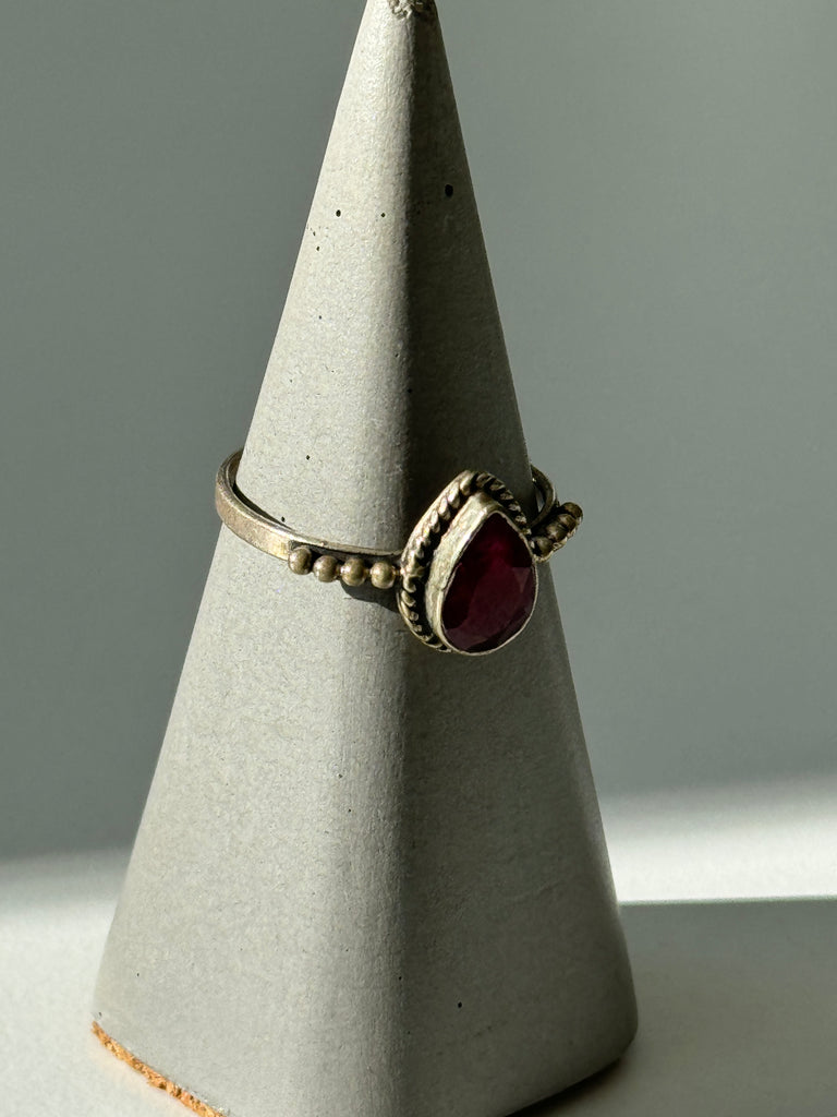 pink tourmaline Teardrop stone and silver ring size 8.5