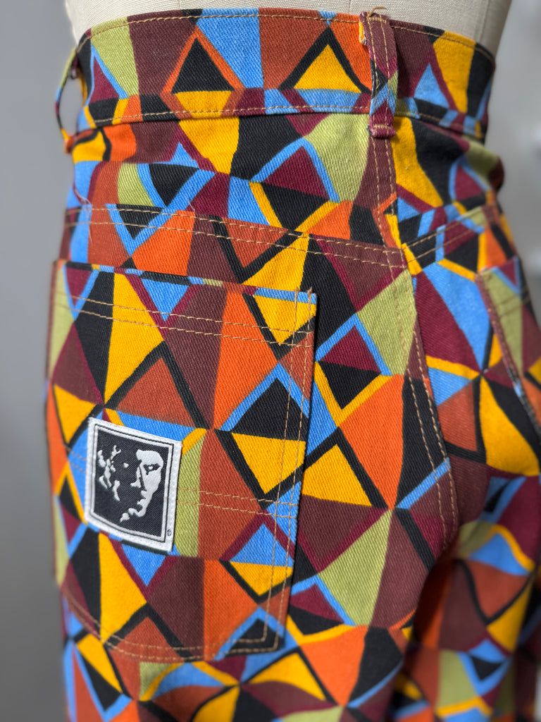 High waist vibrant color + print pants waist “34”