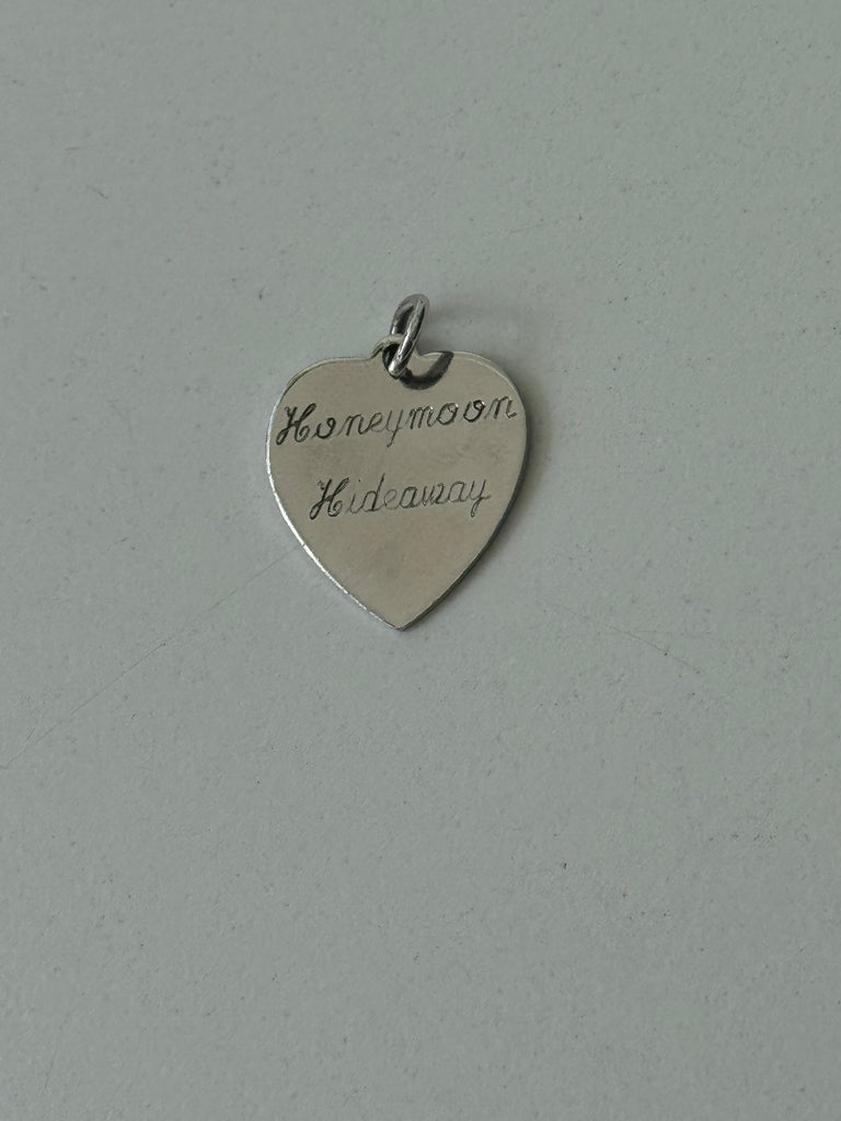 Honeymoon hideaway sterling silver etched charm