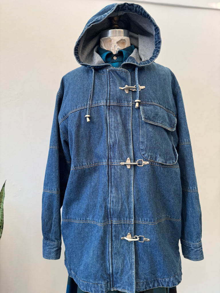 Vintage denim jacket with metal hardware