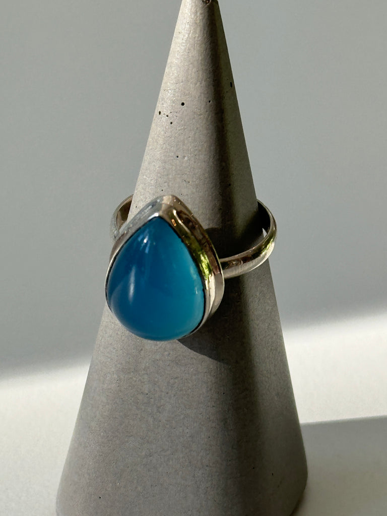 Natural blue chalcedony Teardrop stone and sterling ring size 8