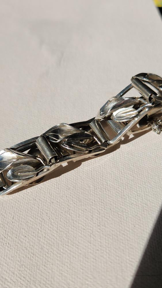 Vintage Sterling calla lily chunky bracelet