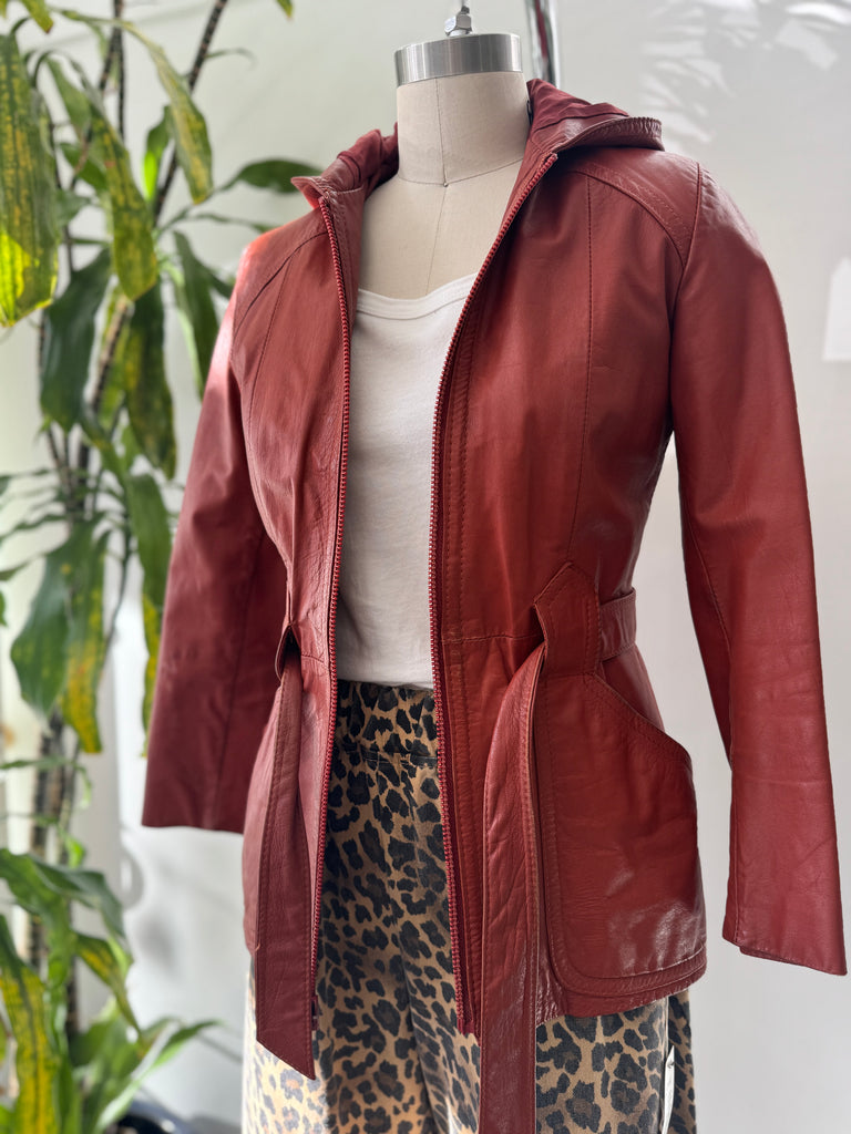 1970’s leather jacket with hood