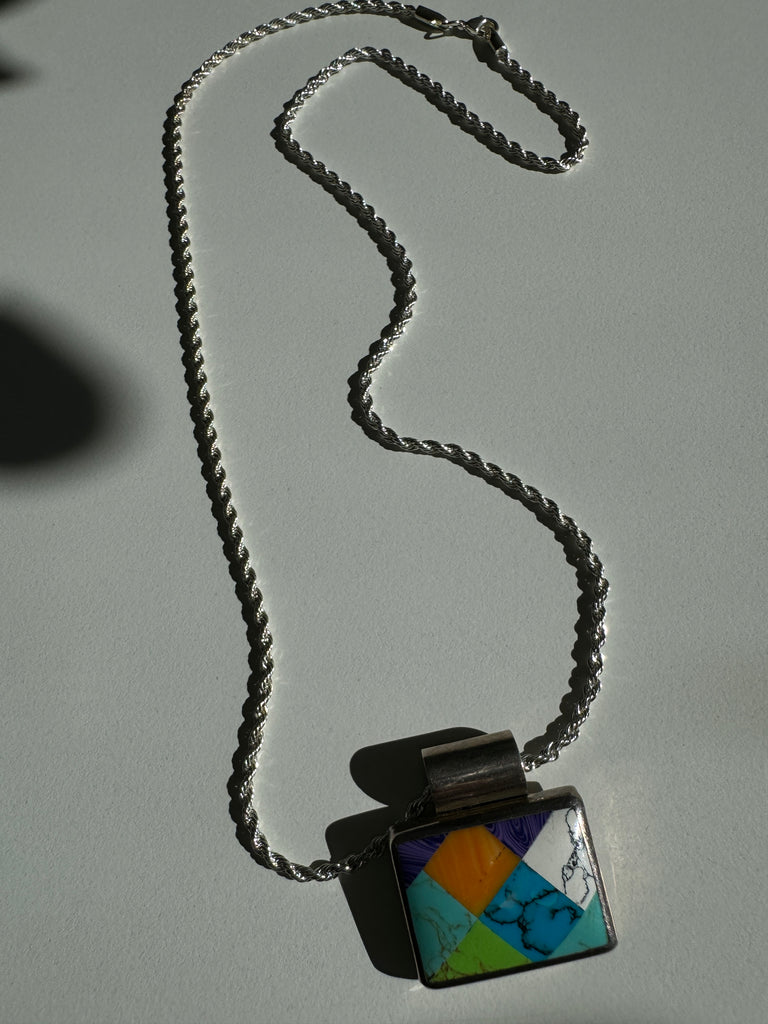 Vintage inlay stone + sterling silver necklace