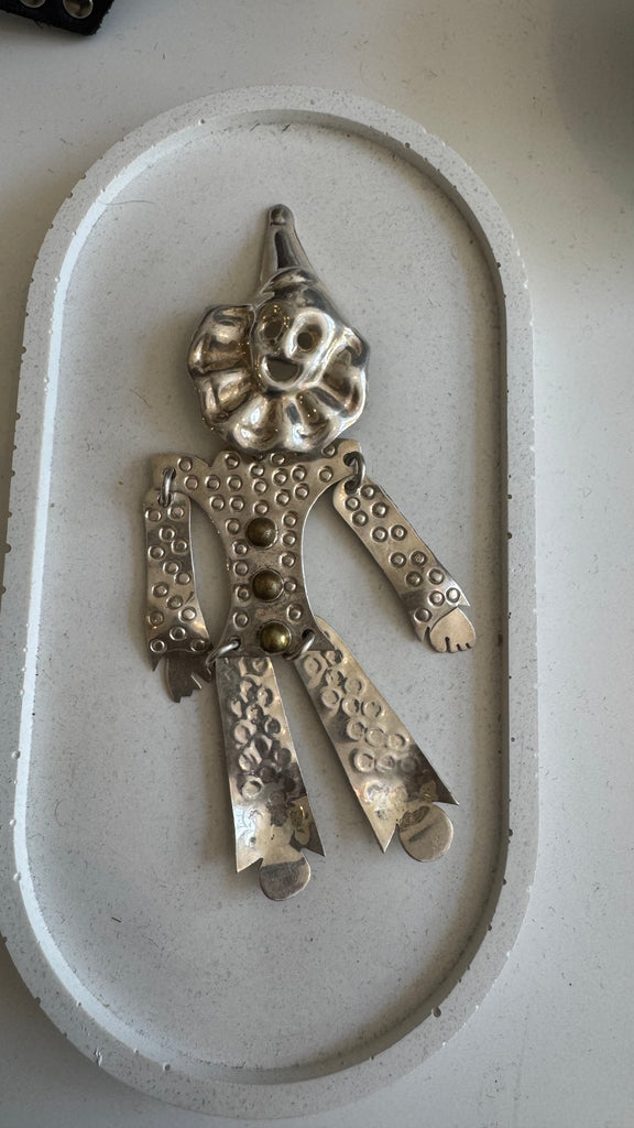 Sterling silver moveable clown pin